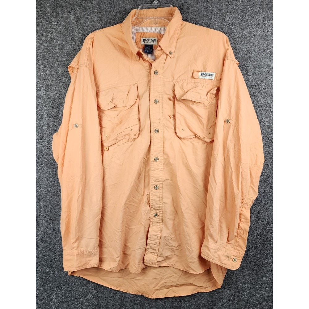 Magellan Sportswear Shirt Mens XL Fishing Orange Long Sleeve Vented Button Down